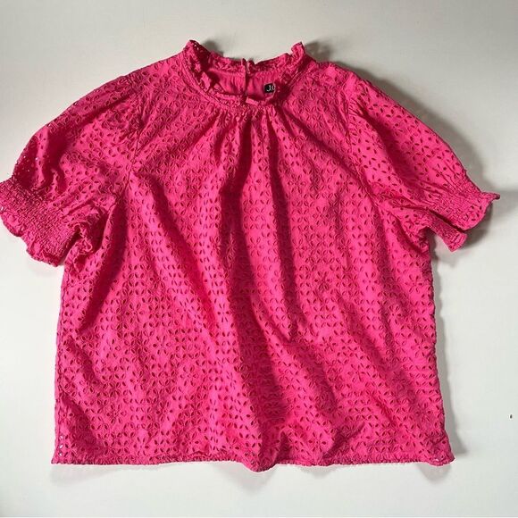 J.Crew *PINK* Smocked puff-sleeve top in eyelet 2x - Picture 9 of 13